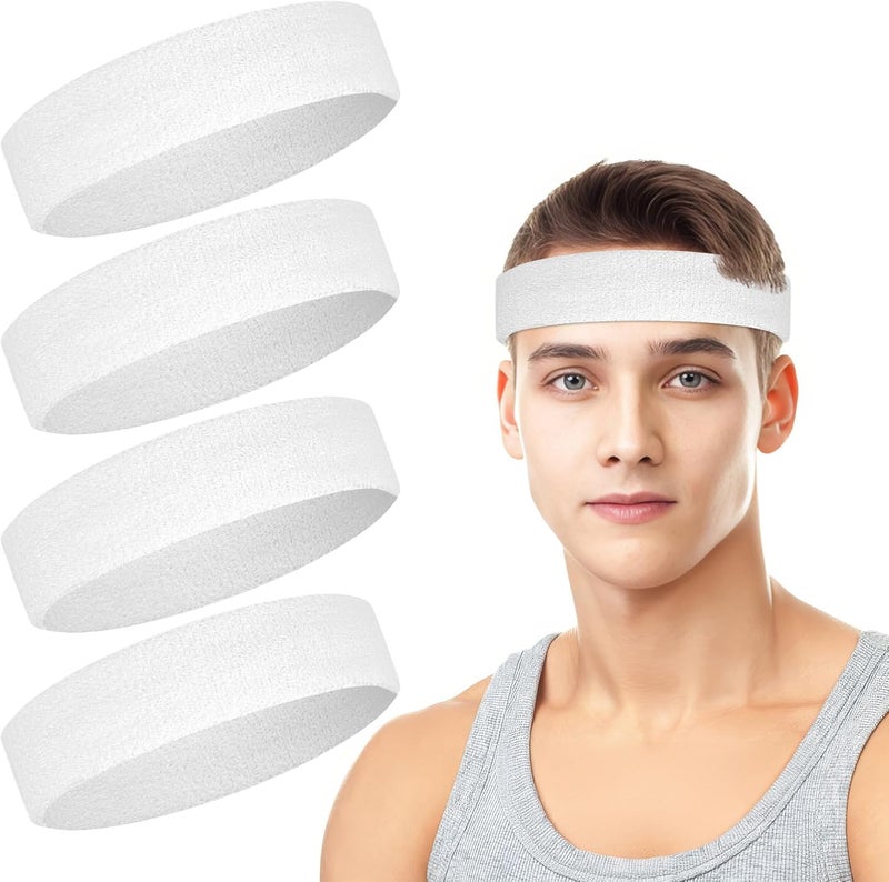 PEASUG 4 Pack Headbands for Men, Sweat Bands Headbands Men & Women, Cotton Terry Sweat Bands for Tennis, Basketball, Running, Gym, Working Out - Image 1